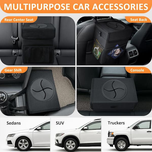 2.2/3.0 Gal. Black Car Trash Can with Lid, Leak Proof, Waterproof