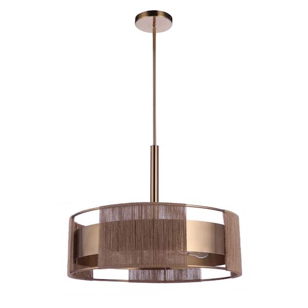CRAFTMADE Kensey 60-Watt 6-Light Satin Brass Finish Dining/Kitchen Island Pendant with Steel & Hemp Rope Shade, No Bulbs Included