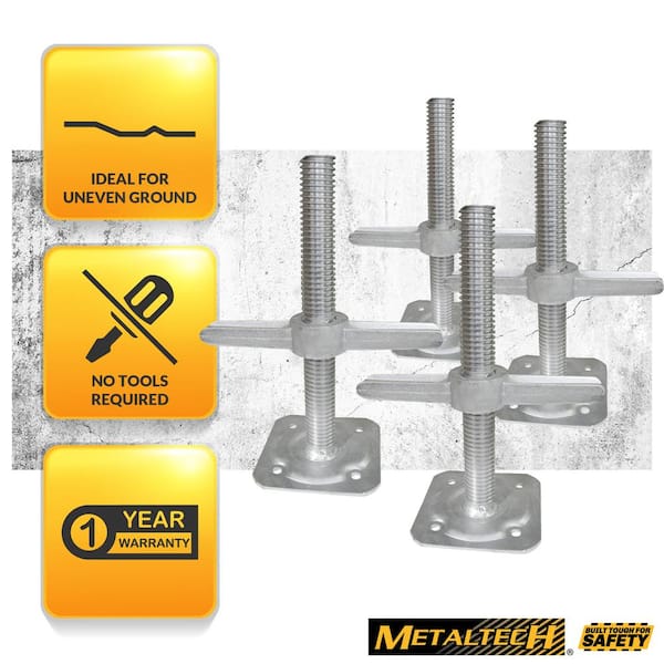 MetalTech Scaffolding Leveling Jack Set Steel Plate Base Adjustable Screw 8 Pack 