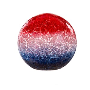 8 in. LED Red, White and Blue Crackled Glass Decorative Gazing Ball
