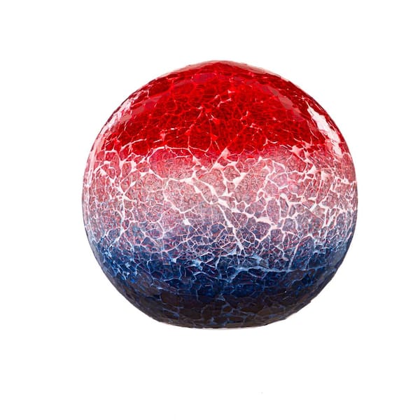 Evergreen Enterprises 8 in. LED Red, White and Blue Crackled Glass Decorative Gazing Ball