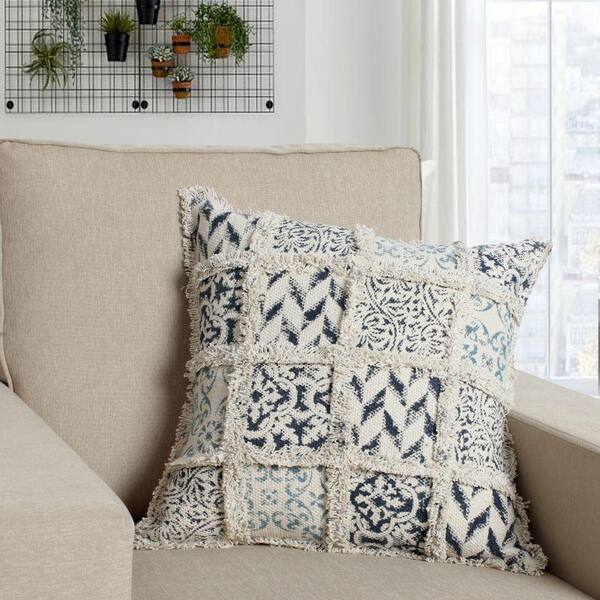 Blue and Ivory Geometric Indoor Outdoor Patio Throw Pillow by World Market