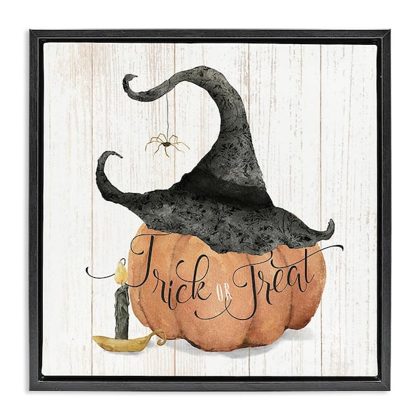 Stupell Industries Pumpkin and Witch Hat by Deane Beesley 1 Piece Floater Frame Graphic Print Typography Poster Art Print 25 in. x 25 in.