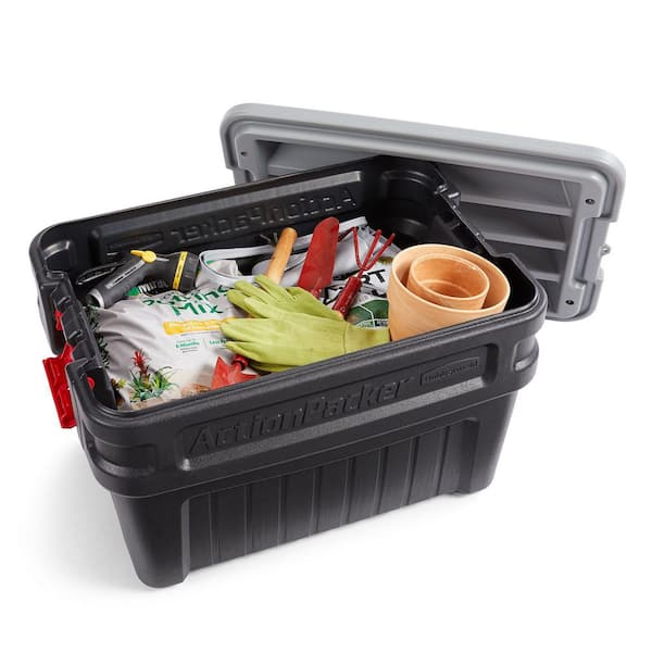 Rubbermaid 24 Gal Action Packer Lockable Latch Storage Container, Black (2  Pack) 51596240004