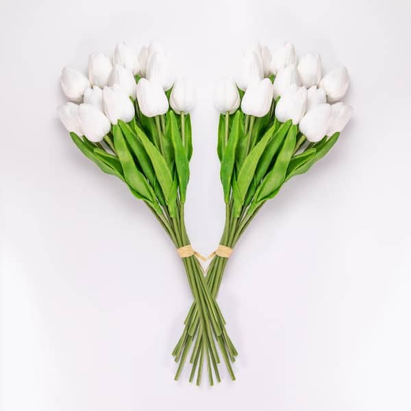 Bindle & Brass 13.5 in. White Artificial Tulip Stems (Set of 24)
