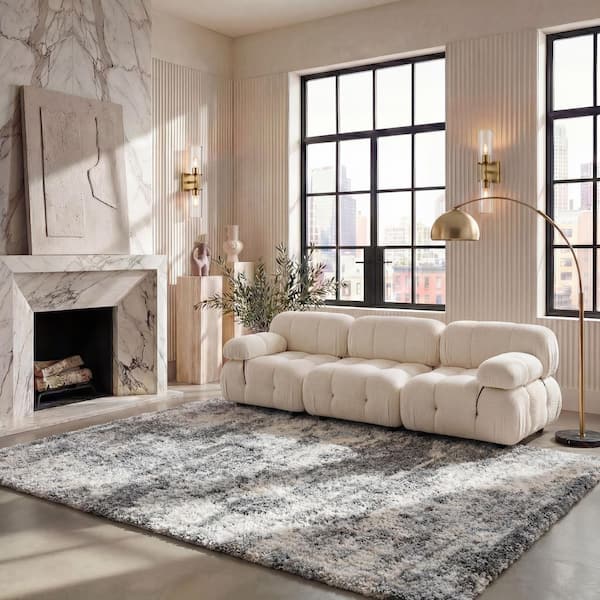 Berber Shag 9 ft. x 12 ft. Grey/Cream Geometric Area Rug