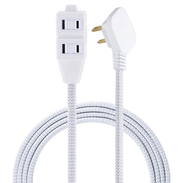 White Flat Plug Extension Cord, Short Power Cord with 3 Prong Standard  Ground sockets, Basic Indoor 3-pin Ground Cable, UL Listed（ 8FT, 2PK）