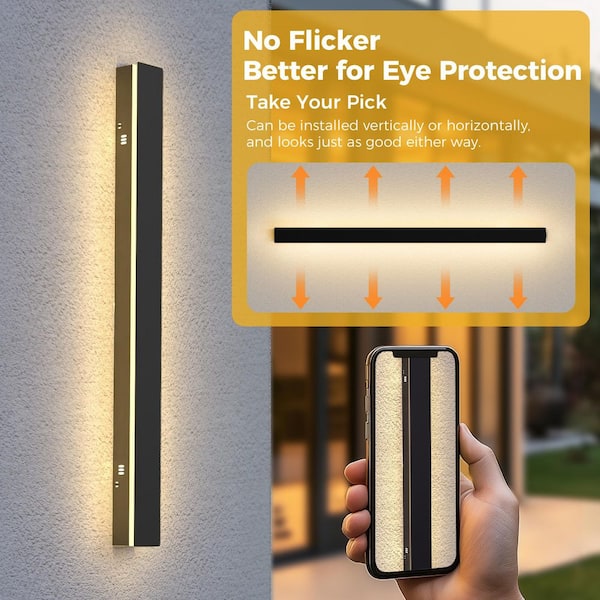 39 in. 30-Watt Black Outdoor Linear Waterproof 3000/4500/6000K Hardwired Integrated LED Wall Lantern Sconce