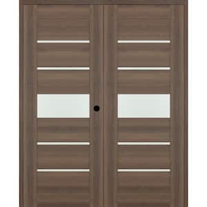 Vona 07-06 72 in. x 96 in. Left Active 5-Lite Frosted Glass Pecan Nutwood Wood Composite Double Prehung Interior Door
