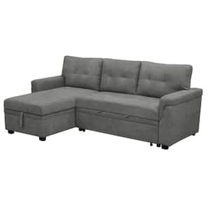 78 in. W Stylish Reversible Velvet Sleeper Sectional Sofa Storage Chaise Pull Out Convertible Sofa in Gray