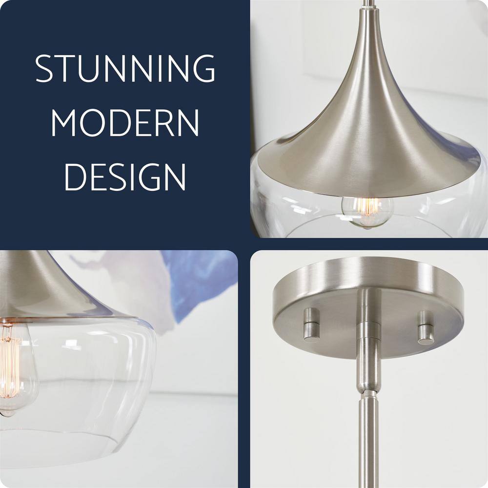 Ava 13" Brushed Nickel Schoolhouse Pendant with Clear Glass Shade