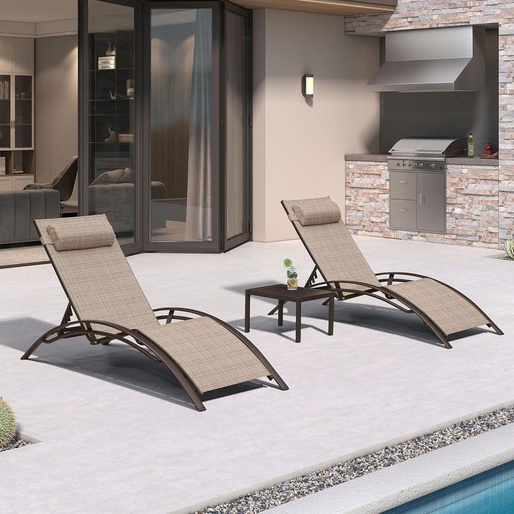 Patio Metal Outdoor Chaise Lounge Set Beach Pool Sunbathing Lawn Lounger Chair Side Table Included (Set of 4) price history on PriceWatchPro