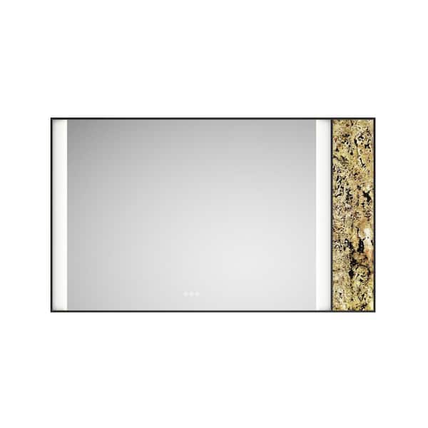 WELLFOR 60 in. W x 36 in. H Rectangular Framed Anti-Fog Backlit Wall Bathroom Vanity Mirror Natural Stone Decoration in Black