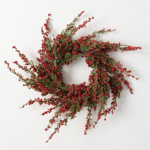 20 in. Unlit Red Berry and Cedar Mini Artificial Christmas Wreath