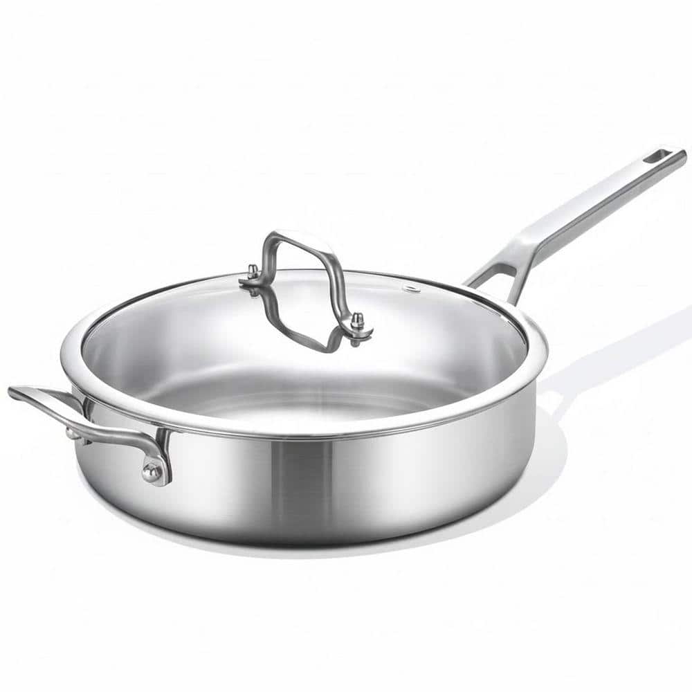 Tri-Ply Stainless Steel 6 qt. 12 in. Deep Saute Pan with Lid