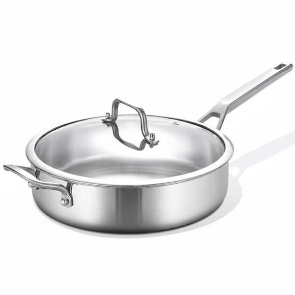 Tri-Ply Stainless Steel 6 qt. 12 in. Deep Saute Pan with Lid Induction Dishwasher Oven Safe Skillet Cookware