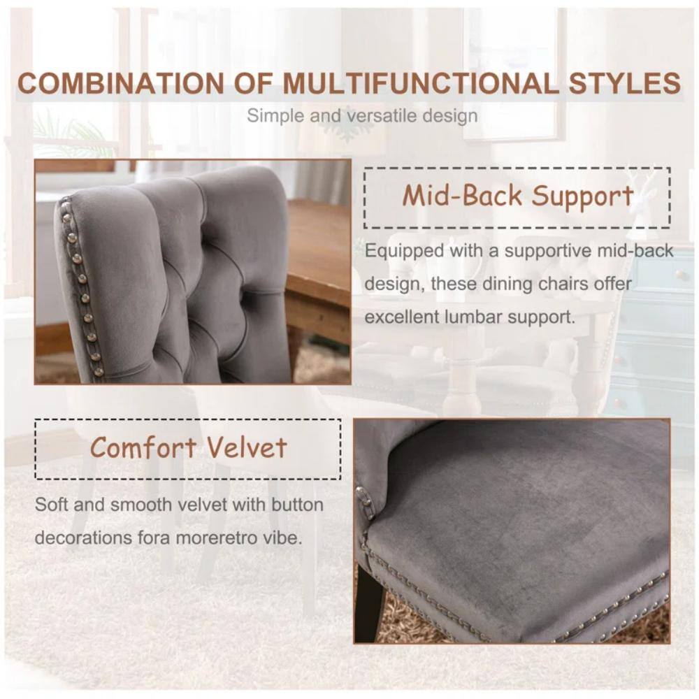 Gray Velvet Upholstered High Back Parsons Side Chairs with Wood Legs, Set of 4