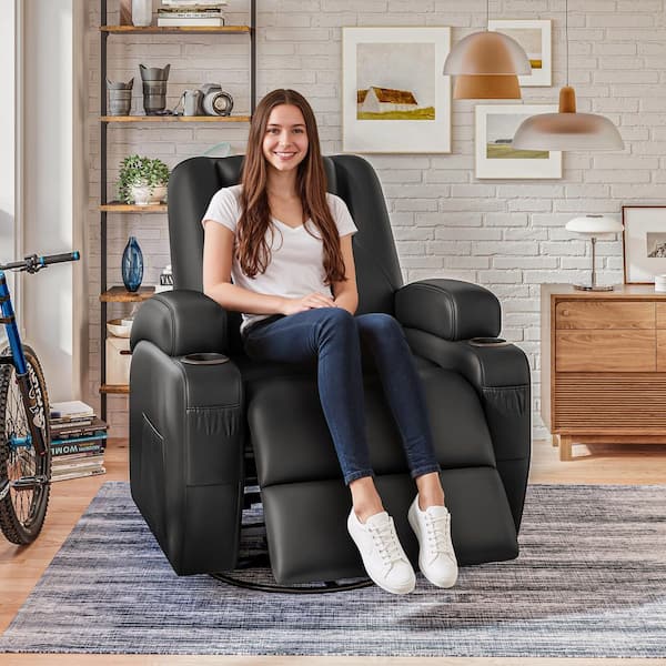 LACOO Rocking Recliner Chair with 8-Point Massage, 360° Swivel PU