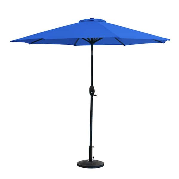 WESTIN OUTDOOR Riviera 9 ft. Outdoor Market Umbrella with Decorative Round Resin Base in Royal Blue