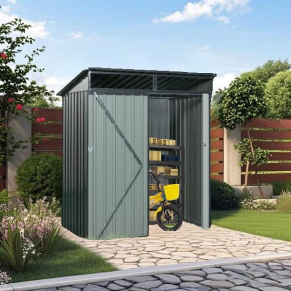 5ft. W x 3ft. D Outdoor Metal Storage Shed Transparent Plate Tool Shed in Gray (15 sq. ft.)