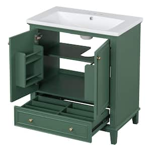 30 in. Single Sink Dark Green Bath Vanity with White Ceramic Top Unassembled Freestanding Cabinet with Doors and Drawer