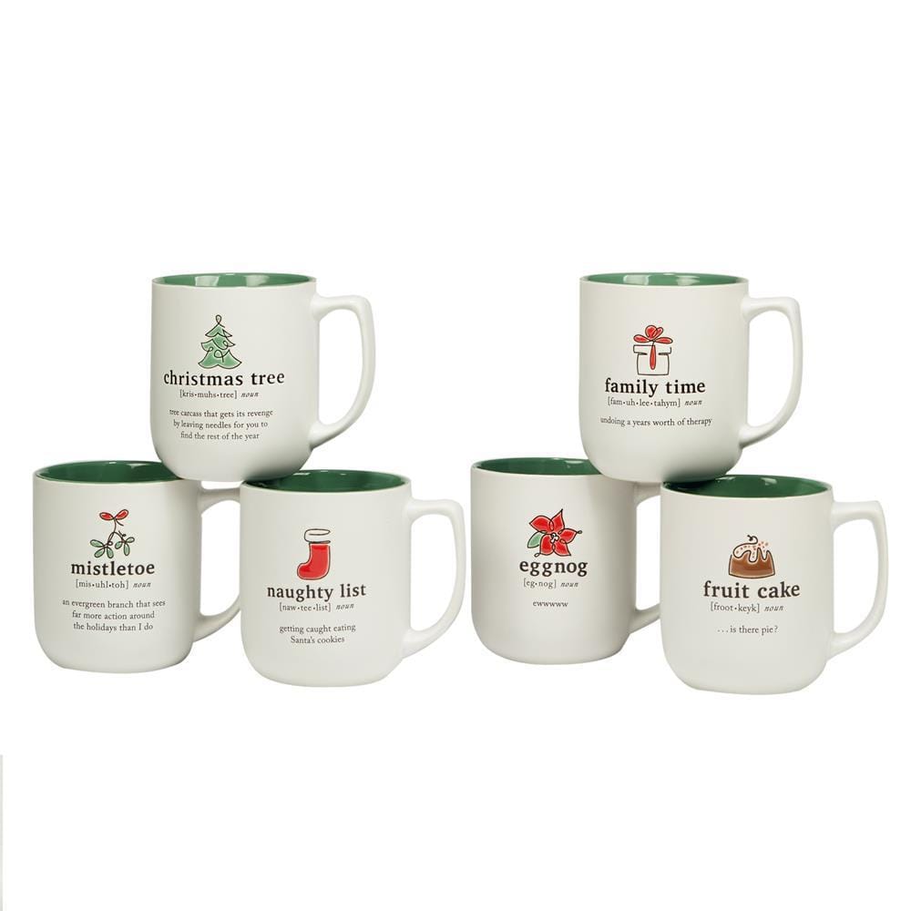 Certified International Set of 6 Christmas Fun Green Mugs, Multi