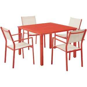 Luna 5-Piece Aluminum Modern Outdoor Dining Set with All-Weather 4 Dining Chairs and 41 in. Square Slat Table
