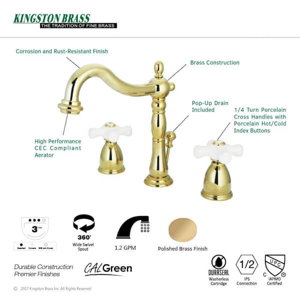 Heritage 8 in. Widespread 2-Handle Bathroom Faucet in Polished Brass