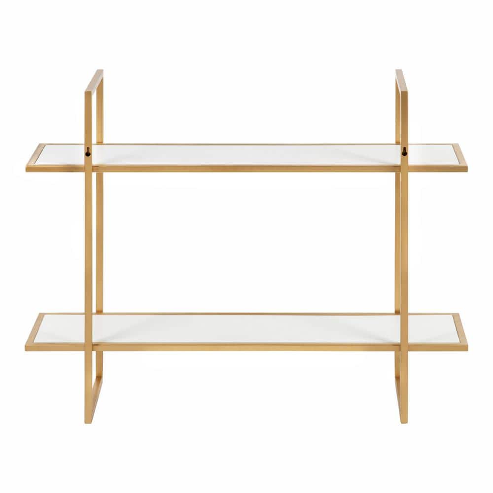 32.7" White and Gold Floating Wall Shelf