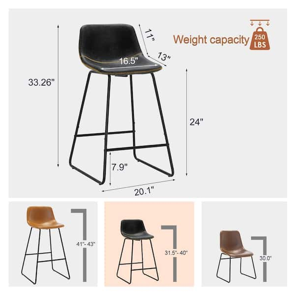 LUE BONA Faux Leather Bar Stools Metal Frame Counter Height Bar