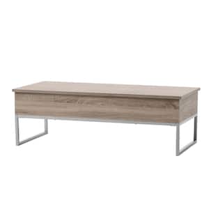 Saele 48 in. Dark Sonoma Large Rectangle Faux Wood Coffee Table with Lift Top