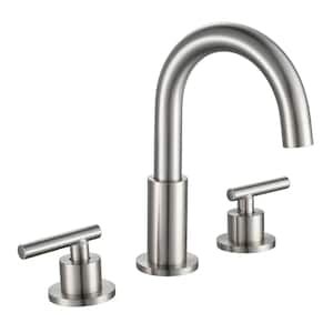 8 in. Widespread Double-Handle Bathroom Faucet 3-Holes Modern Brass Bathroom Sink Faucet in Brushed Nickel