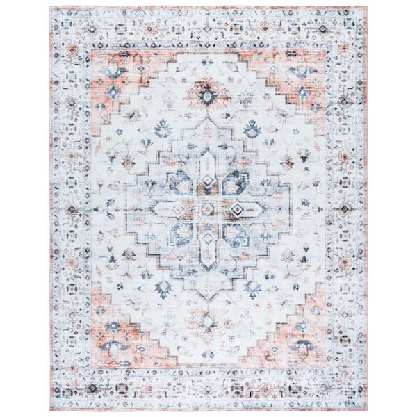 Martha Stewart Washable Sage/Light Rust 8 ft. x 10 ft. Machine Washable Distressed Medallion Area Rug
