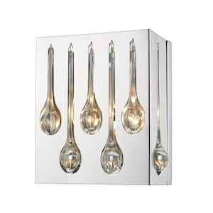 Oberon 9 in. 2-Light Chrome Wall Sconce Light with Crystal and Steel Shade with No Bulbs Included