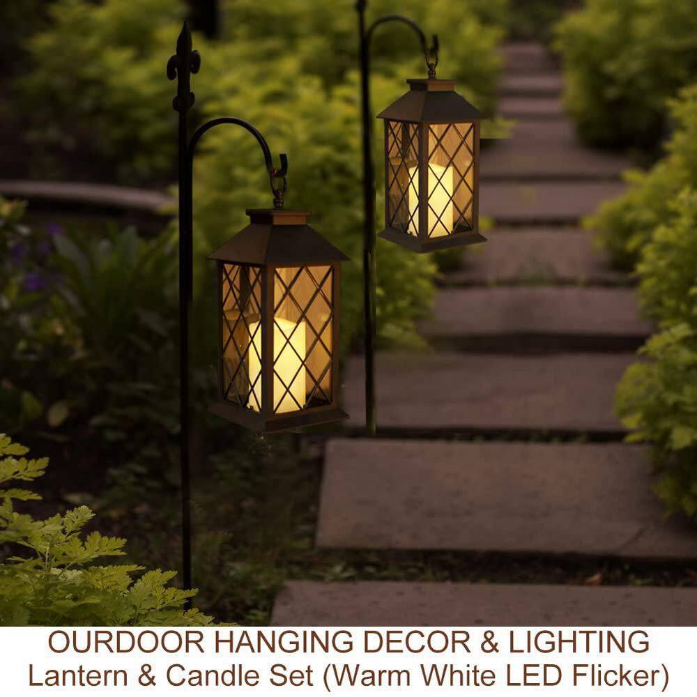 13.5 in. x 5.5 in. Vintage Textured Black Outdoor Lantern with Warm White LED Candle (2-Pack) price history on PriceWatchPro