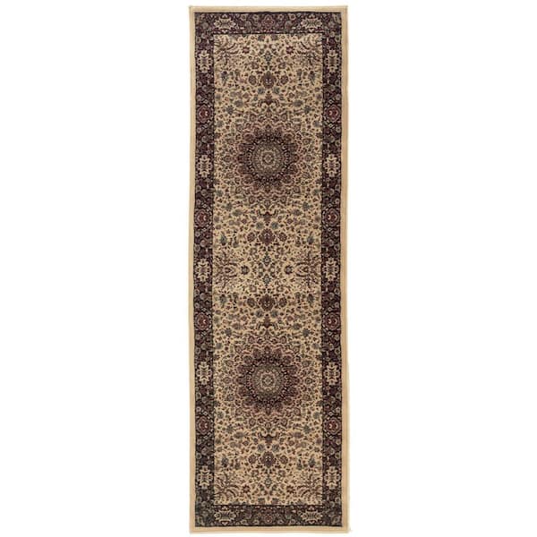 2 X 9 Ivory, Black Oriental Washable Area Rug Runner Rug