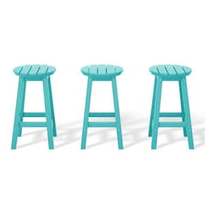 Laguna 24 in. Round HDPE Plastic Backless Counter Height Outdoor Dining Patio Bar Stools (3-Pack) in Turquoise