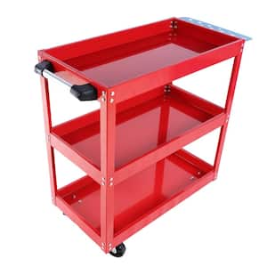 3-Tier Metal 4-Wheeled Shelves Storage Utility Cart in Red, 450 lbs. Capacity