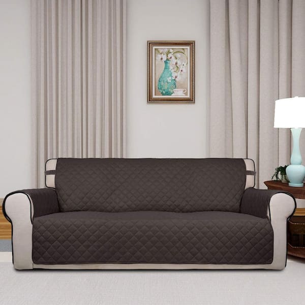 Angel Sar Chocolate and Beige Reversible Quilted Sofa Cover