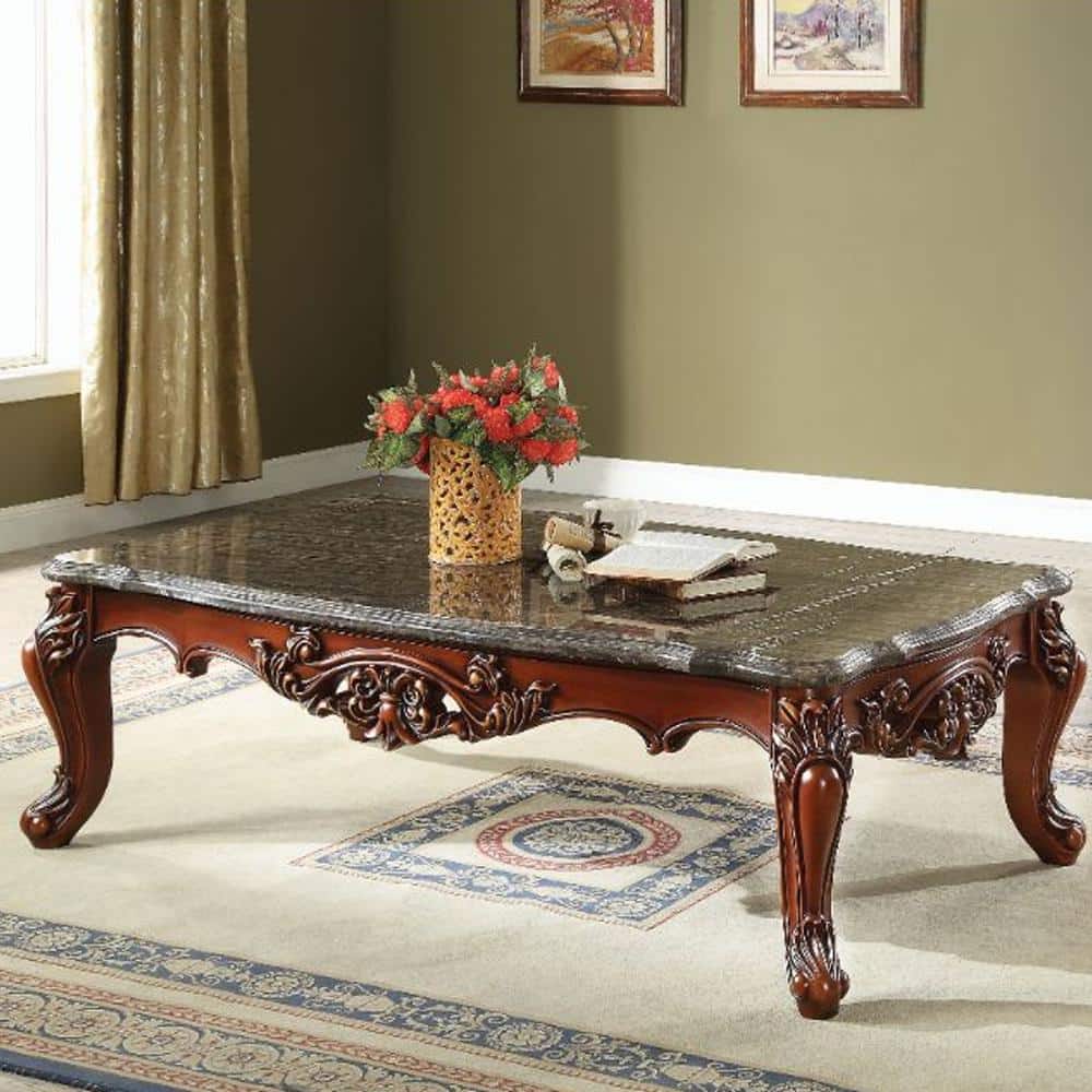 Eustoma Dark Brown Marble and Walnut Rectangular Coffee Table