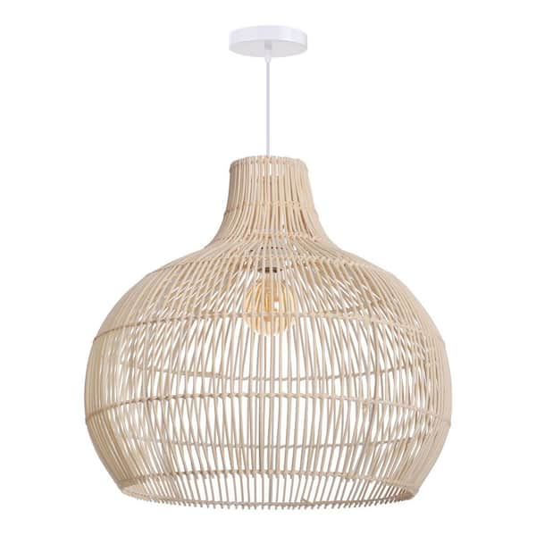 1-Light Hand-Woven Natural Rattan Pendant Light-All-Natural Basket Shape, 20 Inch, No Bulbs Included