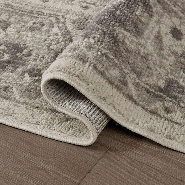 8 ft. x 10 ft. Tiled Border Transitional Area Rug, Beige