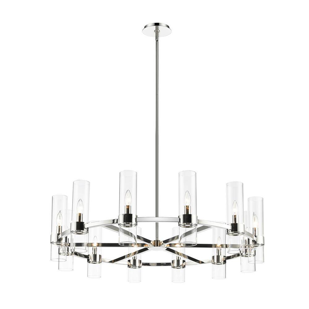 Datus 12-Light Polished Nickel Chandelier with Glass Shade 4008-12PN ...