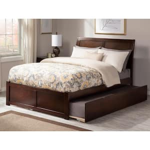 Portland Full Platform Bed with Flat Panel Foot Board and Full Size Urban Trundle Bed in Walnut