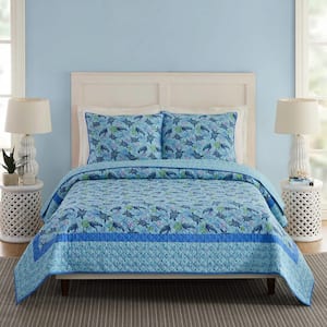 Vera Bradley Turtle Dream 2-Piece Blue Cotton Twin Quilt Set