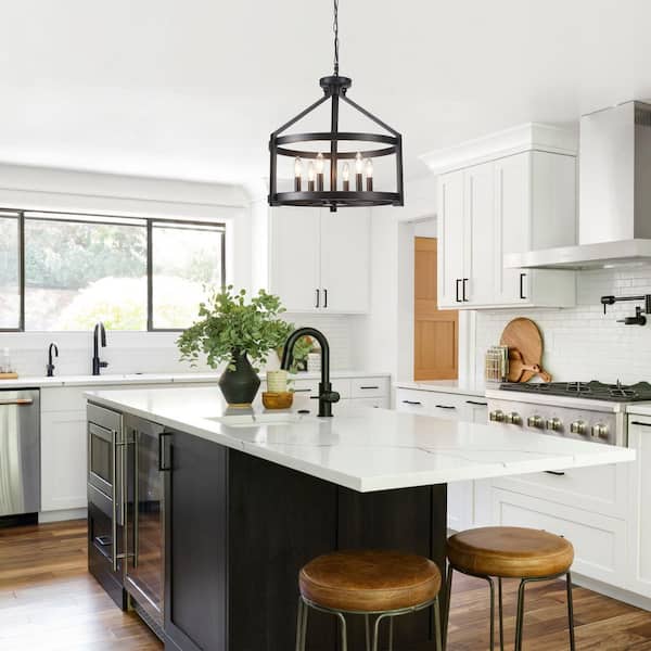 6 light 23.1'' Dimmable Black Farmhouse Round Cage Chandelier for Kitchen Island with no bulbs included