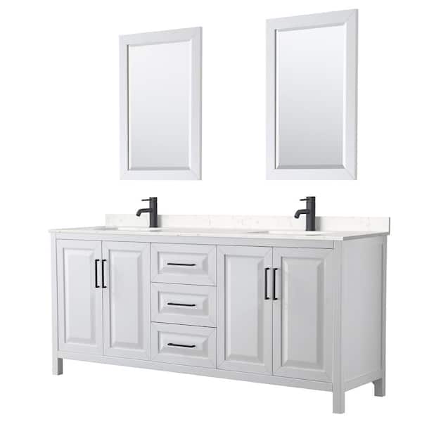 Wyndham Collection Daria 80 in. W x 22 in. D x 35.75 in. H Double Bath Vanity in White with Carrara Cultured Marble Top and 24 in. Mirrors