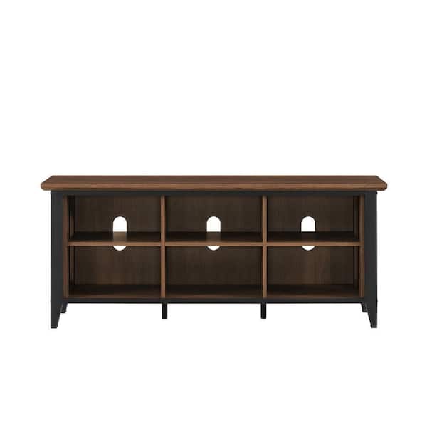 cadeninc 58 in. Dark Brown Wooden TV Stand with 6 Storage Shelves for TVs up to 60 in.