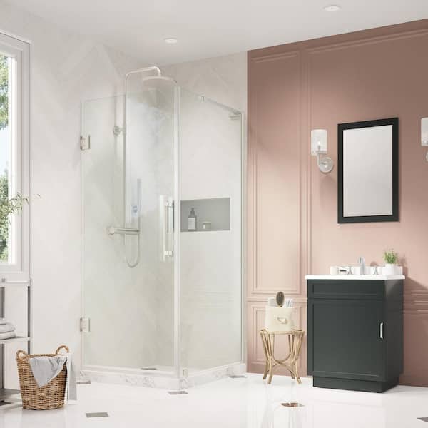OVE Decors Tampa-Pro 23 7/8 in. W x 72 in. H Rectangular Pivot Frameless Corner Shower Enclosure in Satin Nickel