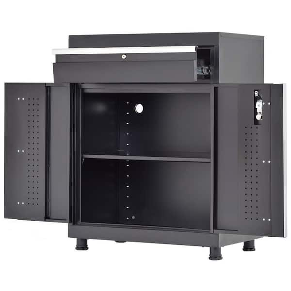 Pre-Assembled 30 in. W x 18 in. D x 36 in. H Welded Freestanding Steel Base Storage Cabinet Drawer in Matte Black Finish
